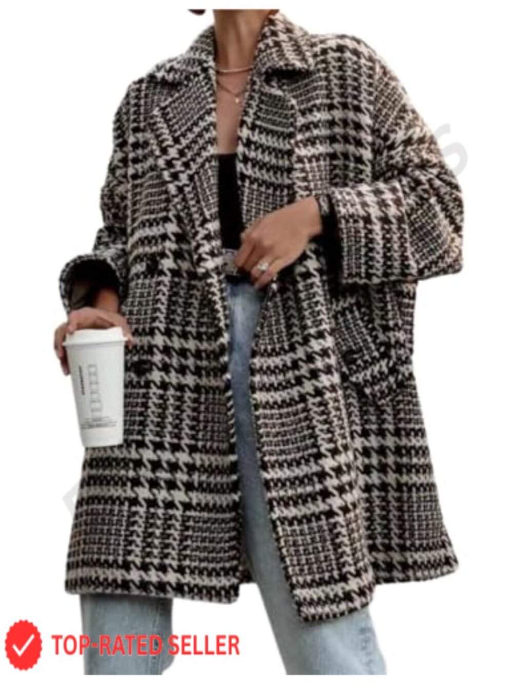 Wool Blend Pea Coat Notch Lapel Double Breasted Mid Long Winter Coat